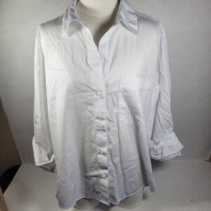 Madewell Women Professional Business Casual White Cotton Button-Up Shirt Size L